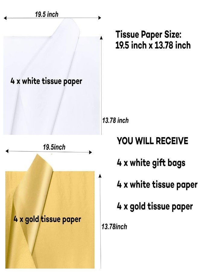 JUNESHE 4 Pack Small White Gift Bags with Tissue Paper, 8 inch Mini Tiny Little Paper Bag for Birthday Party Favors Baby Bridal Shower Shopping Presents Wedding Welcome - Image 3